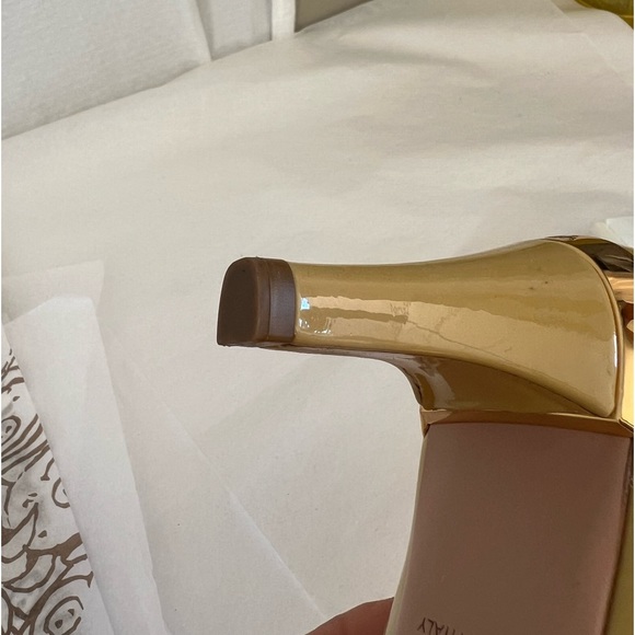 PRADA Patent Leather Yellow Peep Toe Heel w/Signature Gold Tone Plate - Picture 7 of 13